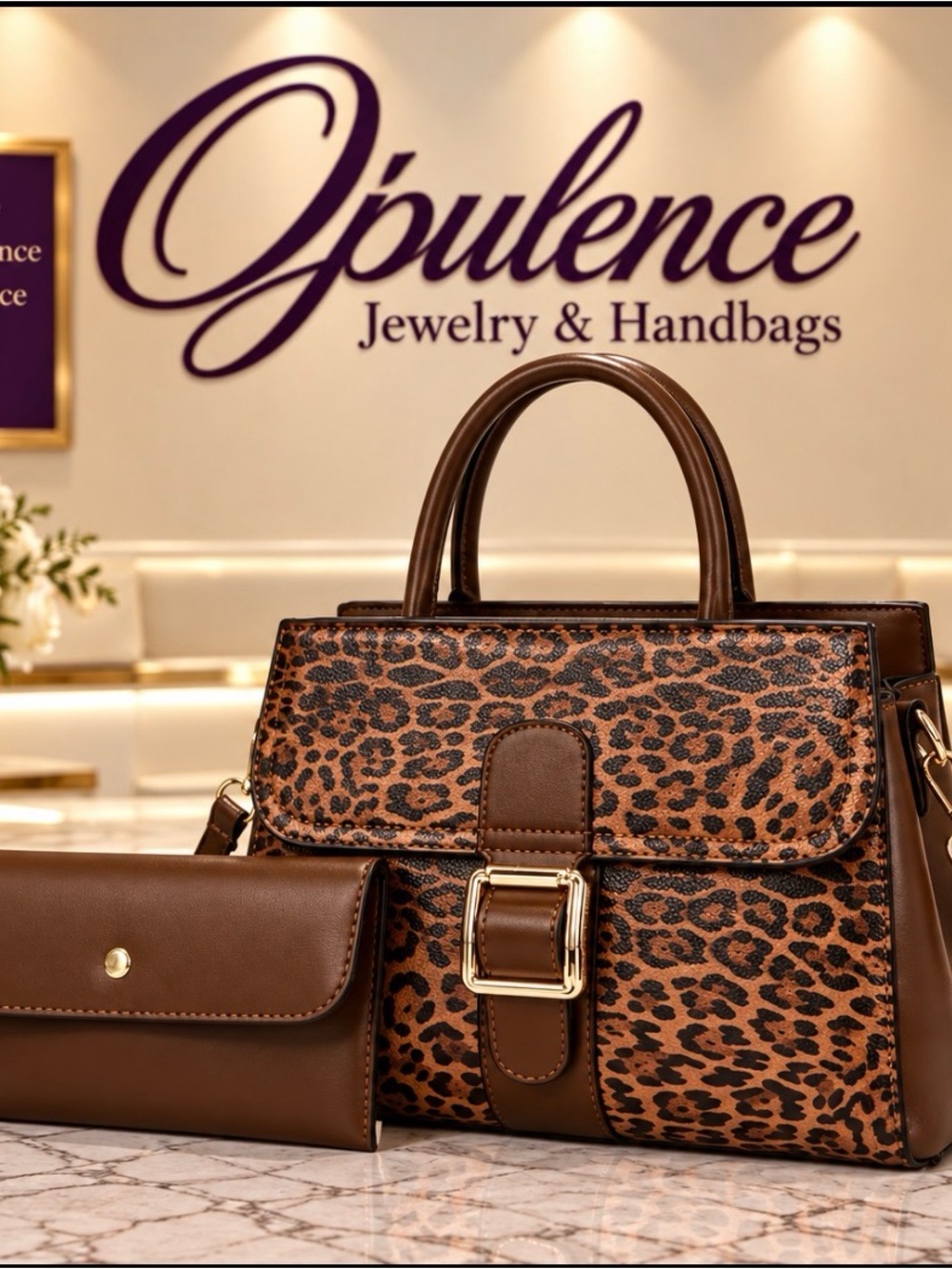 Leopard Print Top-Handle Satchel in Brown